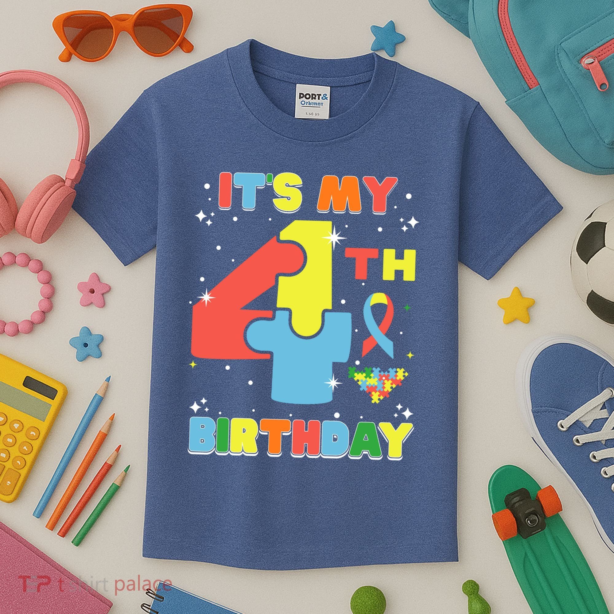 Its My 4th Birthday Kids Autism 4 Years Old Kids T-Shirt