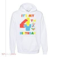 Its My 4th Birthday Kids Autism 4 Years Old Comfort Colors Garment-Dyed Hooded Sweatshirt thumb 0