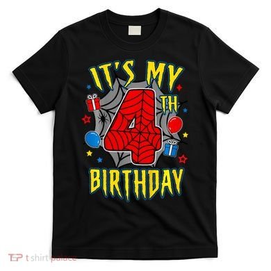Its My 4th Birthday Spider Theme Party Turning 4yr T-Shirt