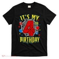 Its My 4th Birthday Spider Theme Party Turning 4yr T-Shirt thumb 0