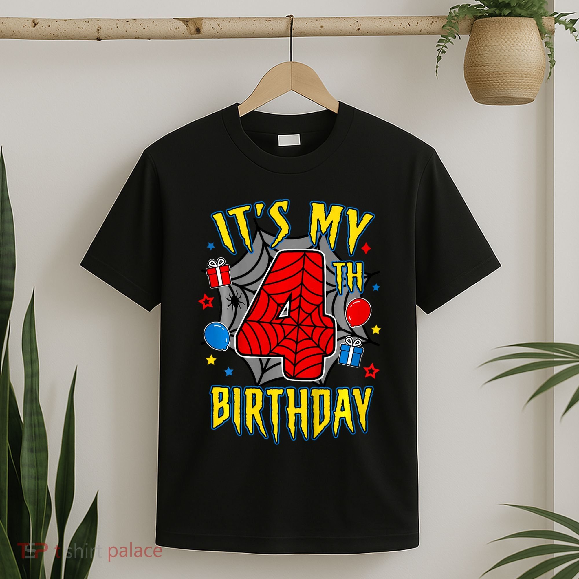Its My 4th Birthday Spider Theme Party Turning 4yr T-Shirt