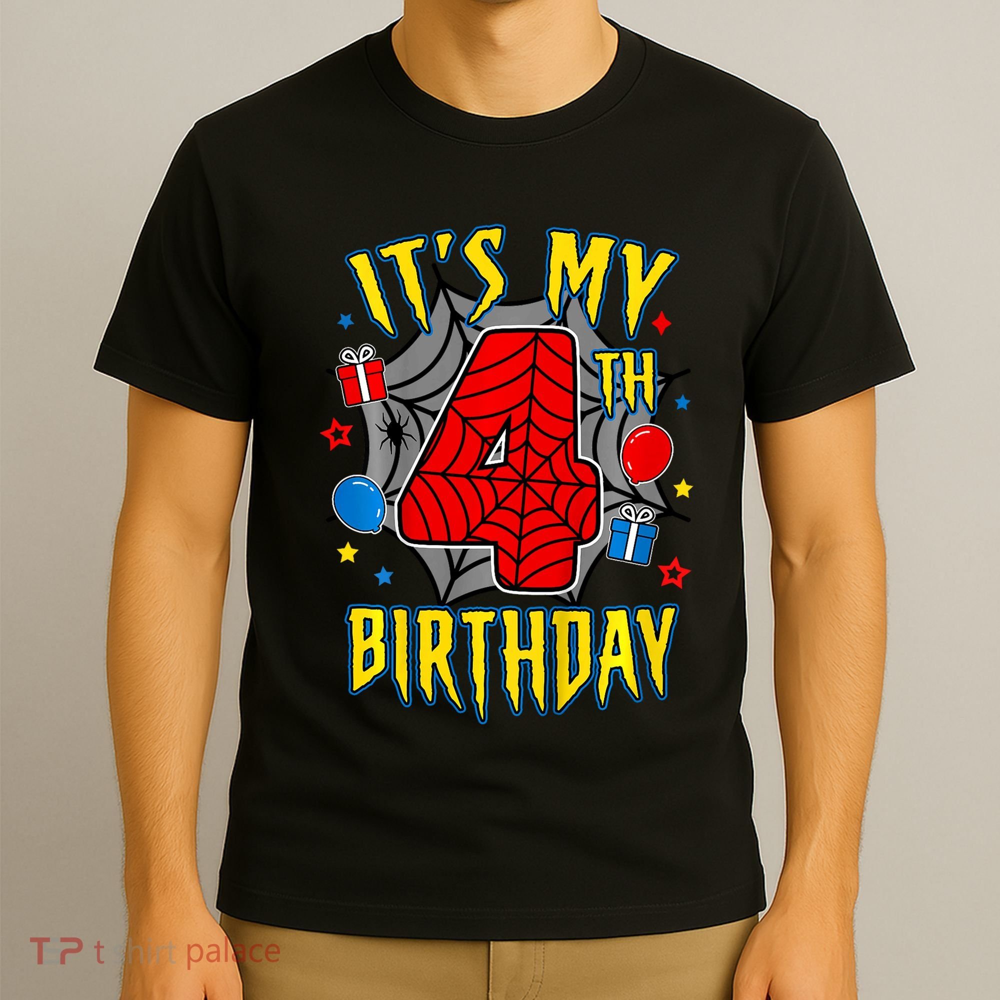 Its My 4th Birthday Spider Theme Party Turning 4yr T-Shirt