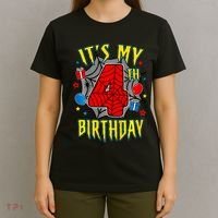 Its My 4th Birthday Spider Theme Party Turning 4yr T-Shirt thumb 4