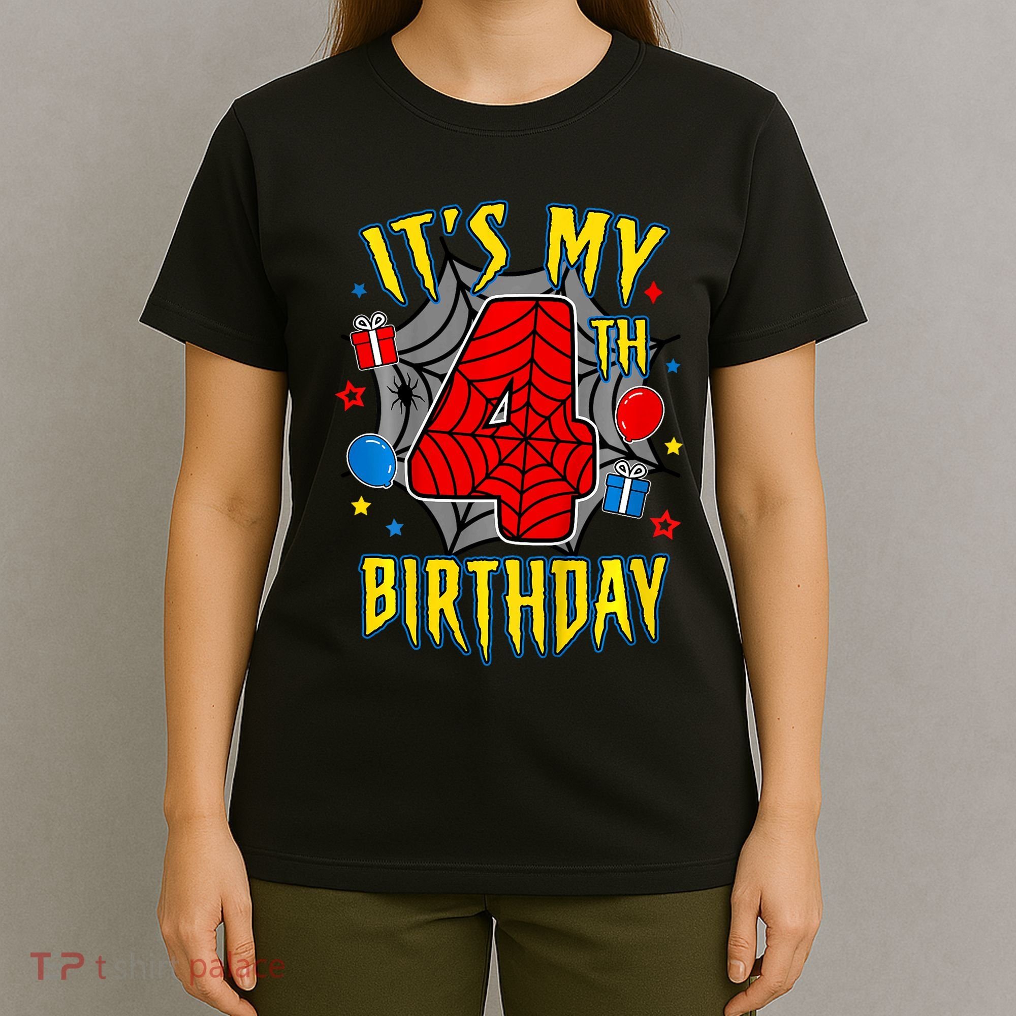 Its My 4th Birthday Spider Theme Party Turning 4yr T-Shirt