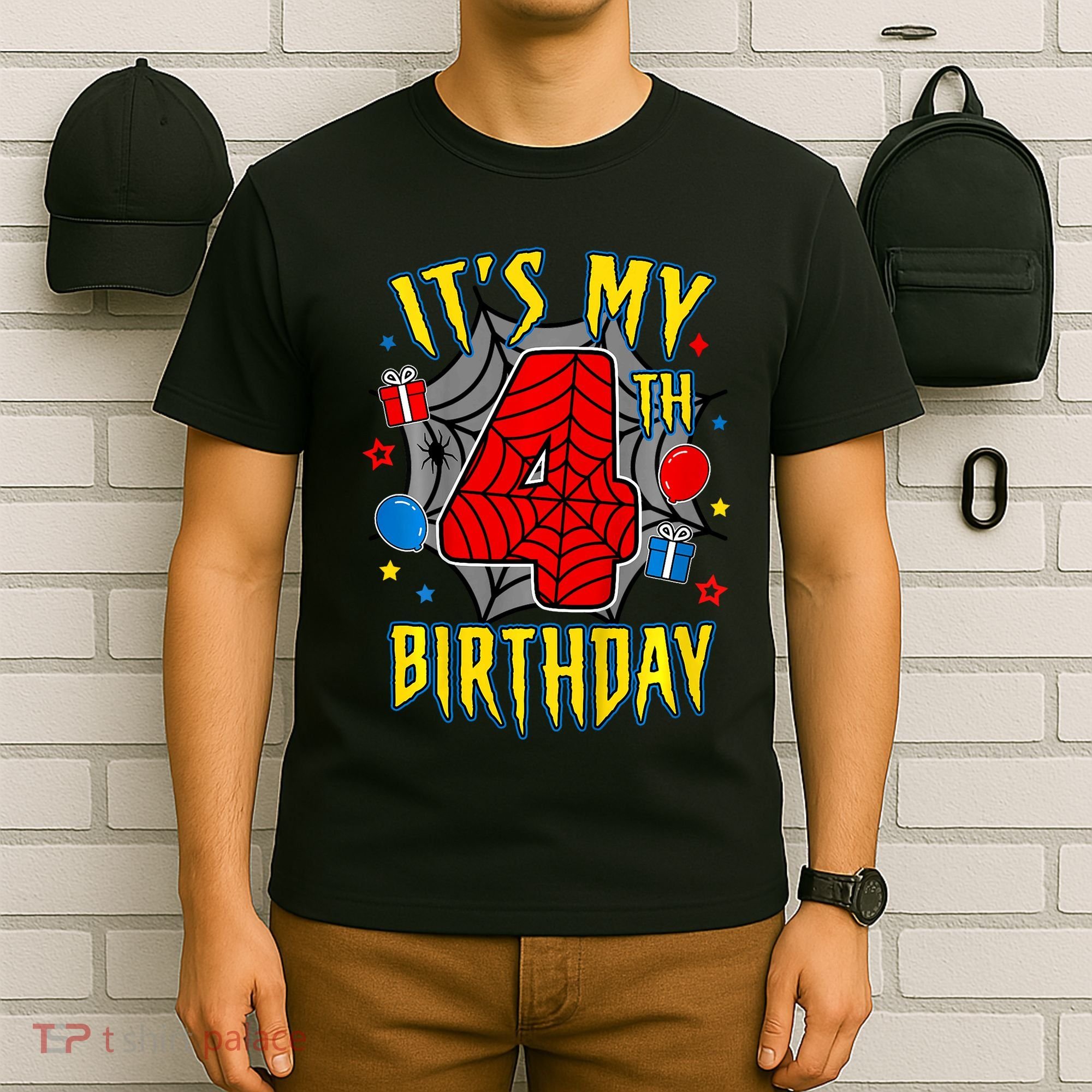 Its My 4th Birthday Spider Theme Party Turning 4yr T-Shirt