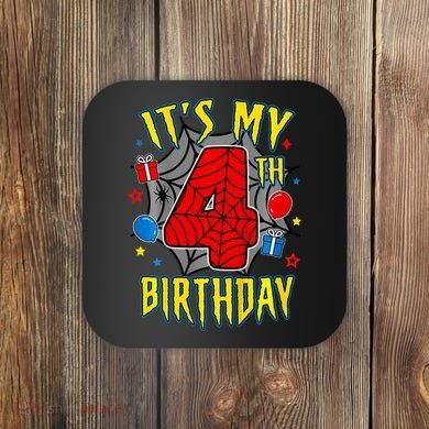 Its My 4th Birthday Spider Theme Party Turning 4yr Coaster