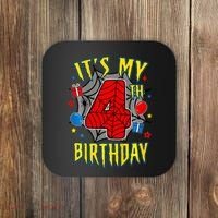 Its My 4th Birthday Spider Theme Party Turning 4yr Coaster thumb 0