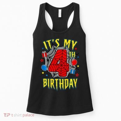 Its My 4th Birthday Spider Theme Party Turning 4yr Women's Tank Top