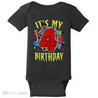 Its My 4th Birthday Spider Theme Party Turning 4yr Baby Bodysuit thumb 0