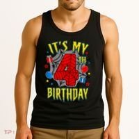 Its My 4th Birthday Spider Theme Party Turning 4yr Tank Top thumb 3