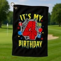 Its My 4th Birthday Spider Theme Party Turning 4yr Golf Towel thumb 1