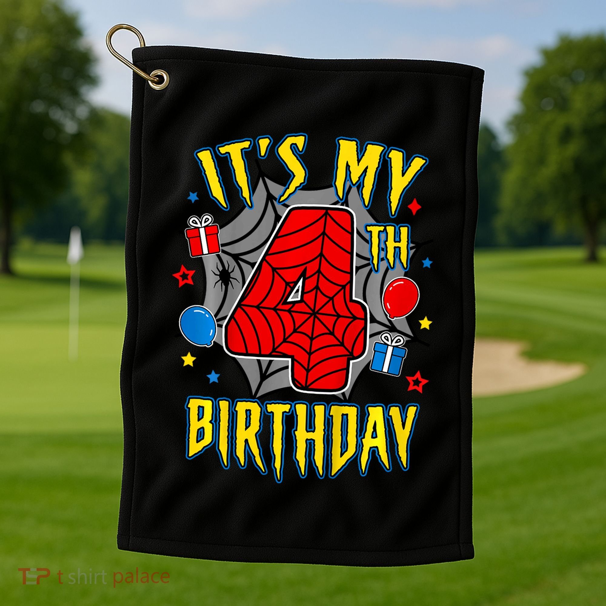 Its My 4th Birthday Spider Theme Party Turning 4yr Golf Towel