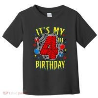 Its My 4th Birthday Spider Theme Party Turning 4yr Toddler T-Shirt thumb 0