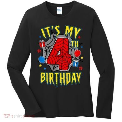 Its My 4th Birthday Spider Theme Party Turning 4yr Women's Long Sleeve Shirt