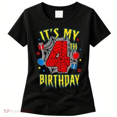 Its My 4th Birthday Spider Theme Party Turning 4yr Women's T-Shirt