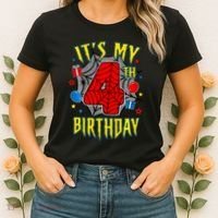 Its My 4th Birthday Spider Theme Party Turning 4yr Women's T-Shirt thumb 2
