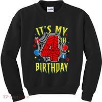 Its My 4th Birthday Spider Theme Party Turning 4yr Kids Sweatshirt thumb 0