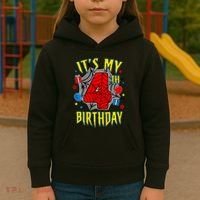 Its My 4th Birthday Spider Theme Party Turning 4yr Kids Hoodie thumb 3