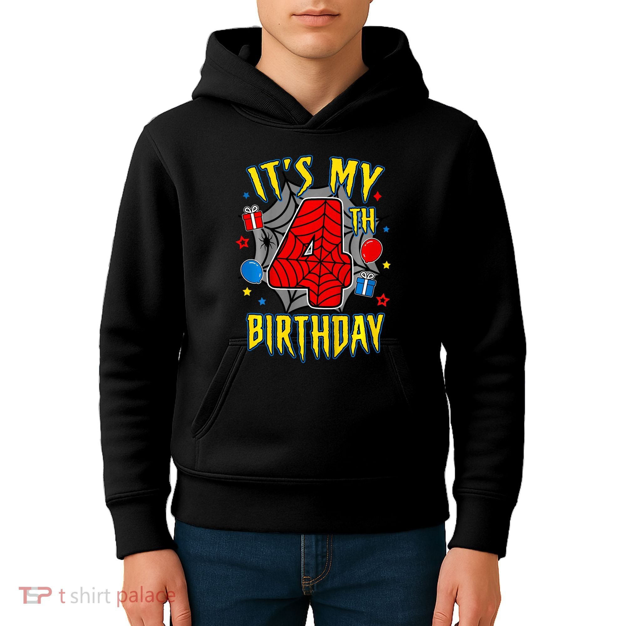 Its My 4th Birthday Spider Theme Party Turning 4yr Kids Hoodie