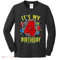Its My 4th Birthday Spider Theme Party Turning 4yr Kids Long Sleeve Shirt thumb 0