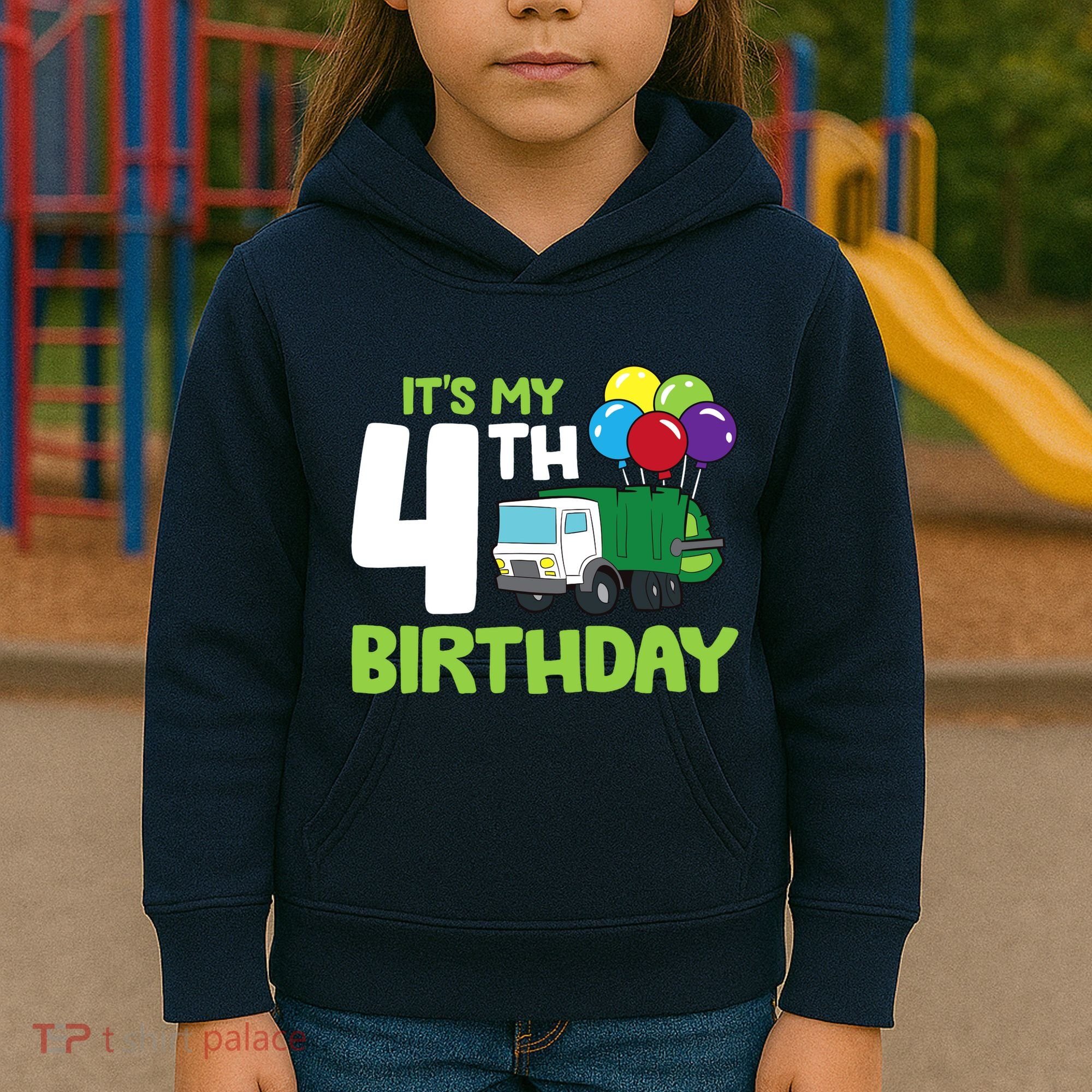 ItS My 4th Birthday Garbage Truck 4th Birthday Kids Hoodie