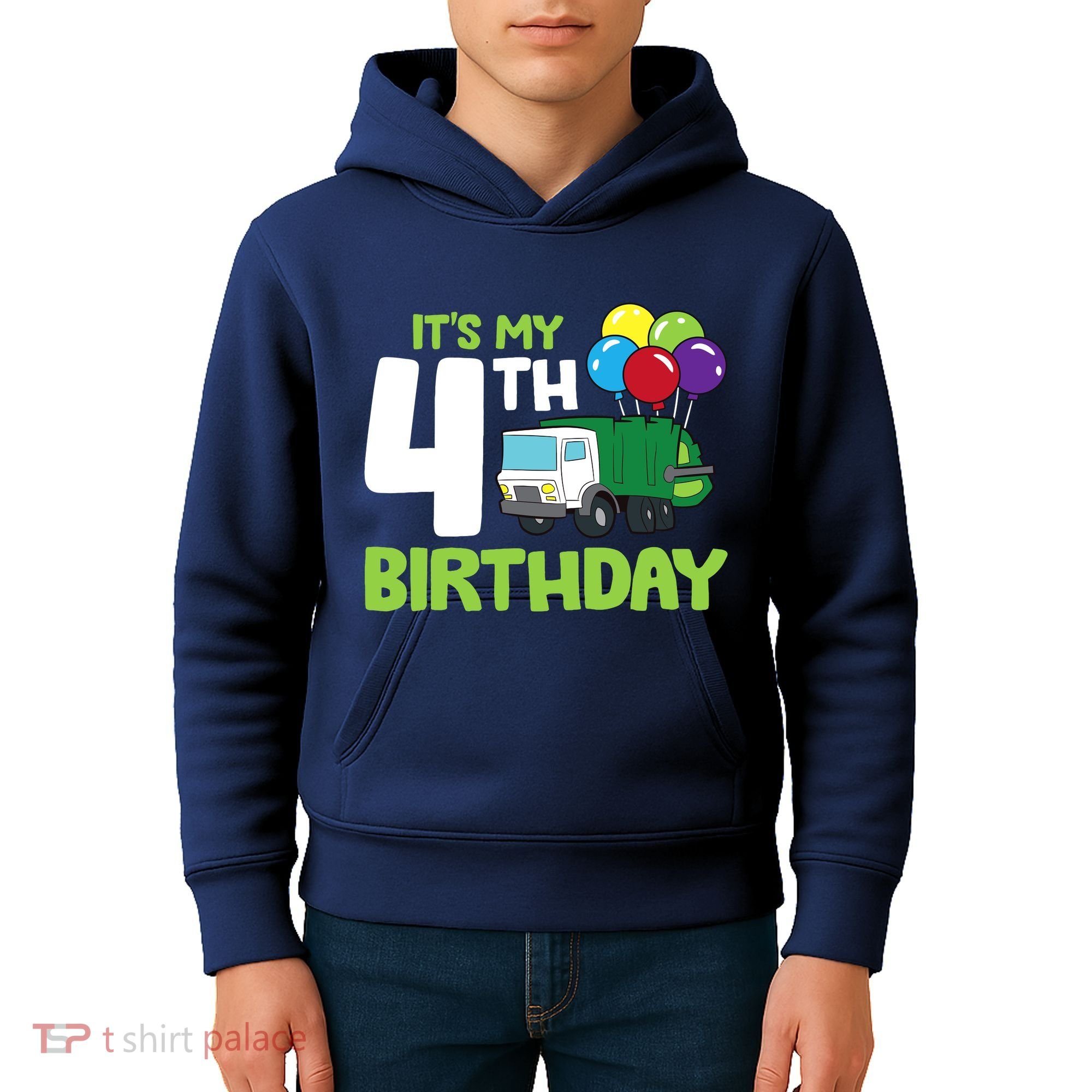 ItS My 4th Birthday Garbage Truck 4th Birthday Kids Hoodie