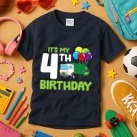 ItS My 4th Birthday Garbage Truck 4th Birthday Kids T-Shirt thumb 3