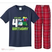 ItS My 4th Birthday Garbage Truck 4th Birthday Kids Plaid Pajama Set thumb 0