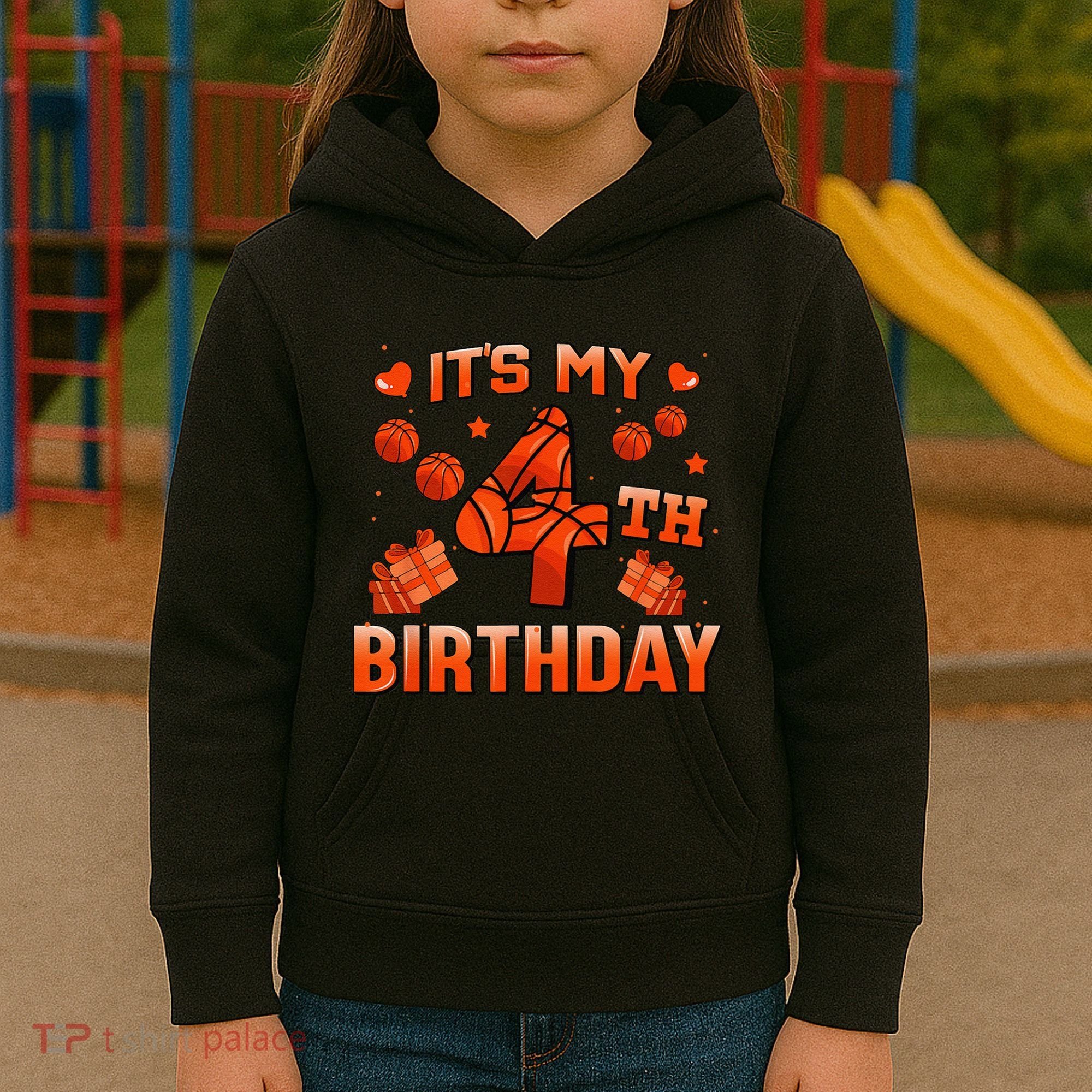 Its My 4th Birthday Basketball 4 Years Old Kids Hoodie