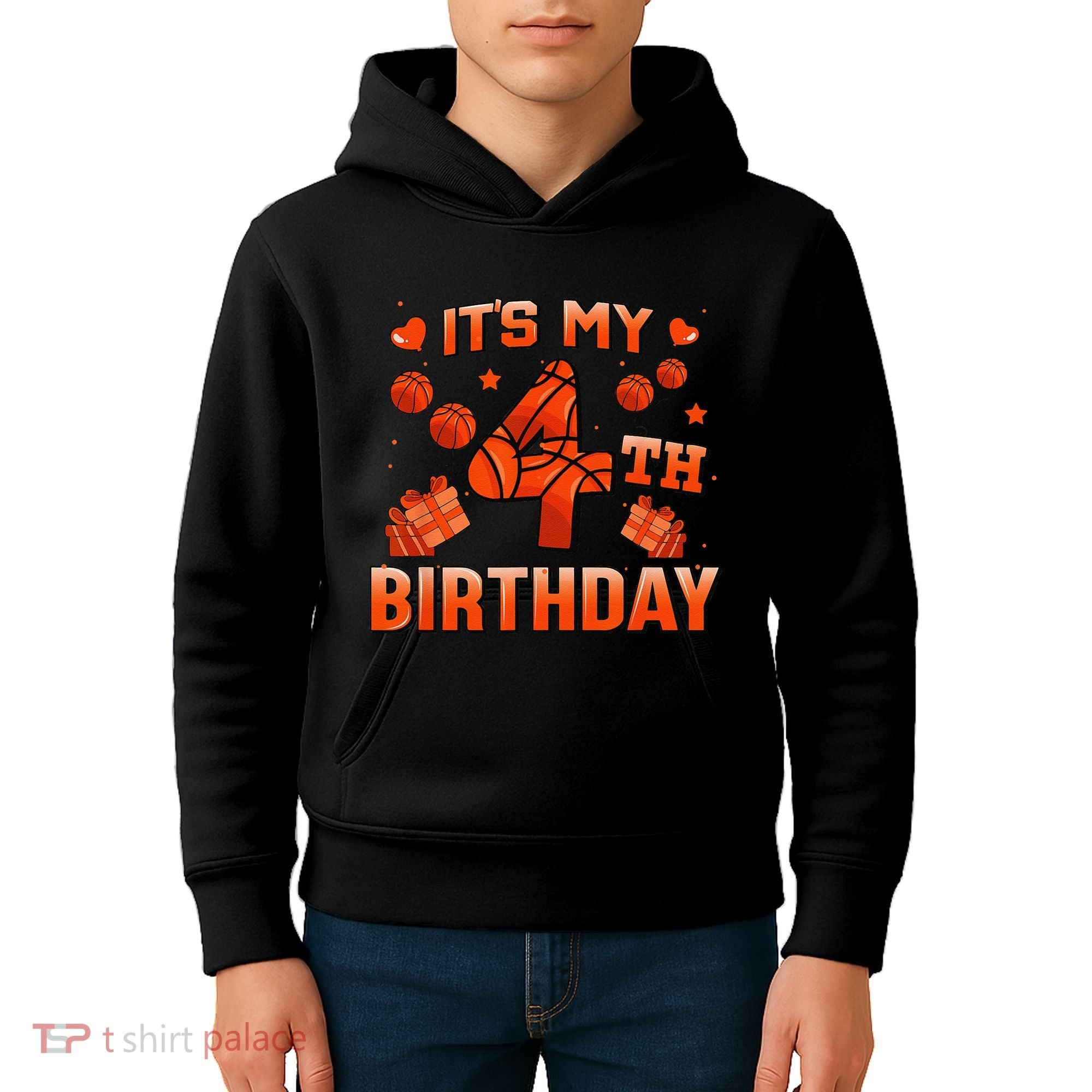 Its My 4th Birthday Basketball 4 Years Old Kids Hoodie