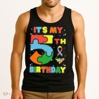 Its My 5th Birthday Autism 5 Years Old Tank Top thumb 3