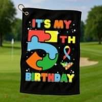 Its My 5th Birthday Autism 5 Years Old Golf Towel thumb 1
