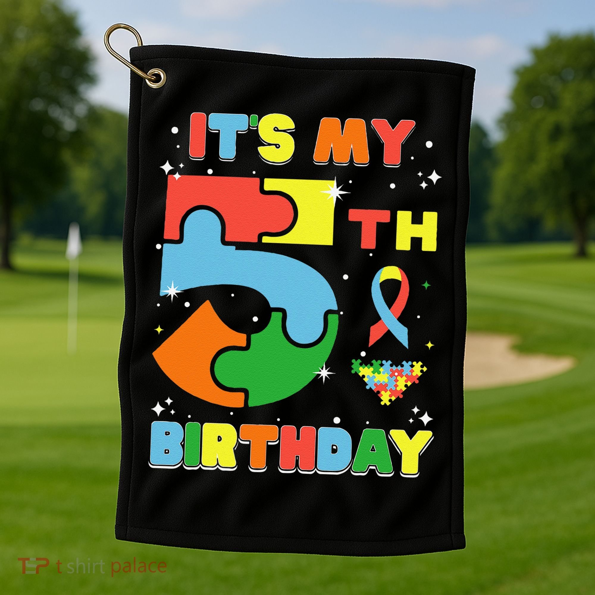 Its My 5th Birthday Autism 5 Years Old Golf Towel