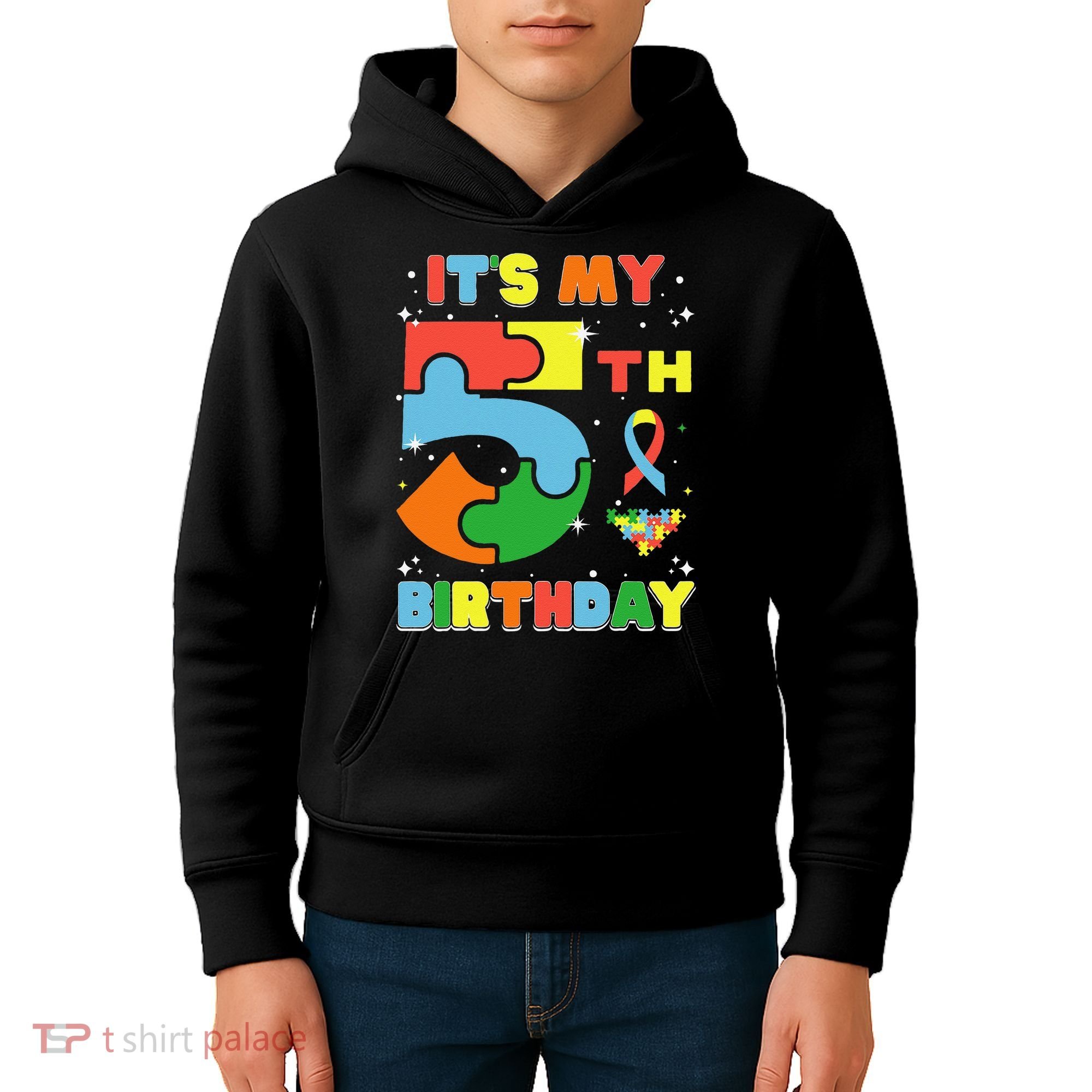 Its My 5th Birthday Autism 5 Years Old Kids Hoodie