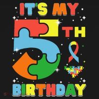 Its My 5th Birthday Autism 5 Years Old Kids Hoodie thumb 5
