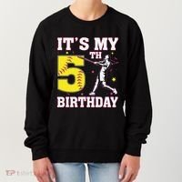 ItS My 5th Birthday Softball Player Girl 5 Years Old Women's Sweatshirt thumb 0