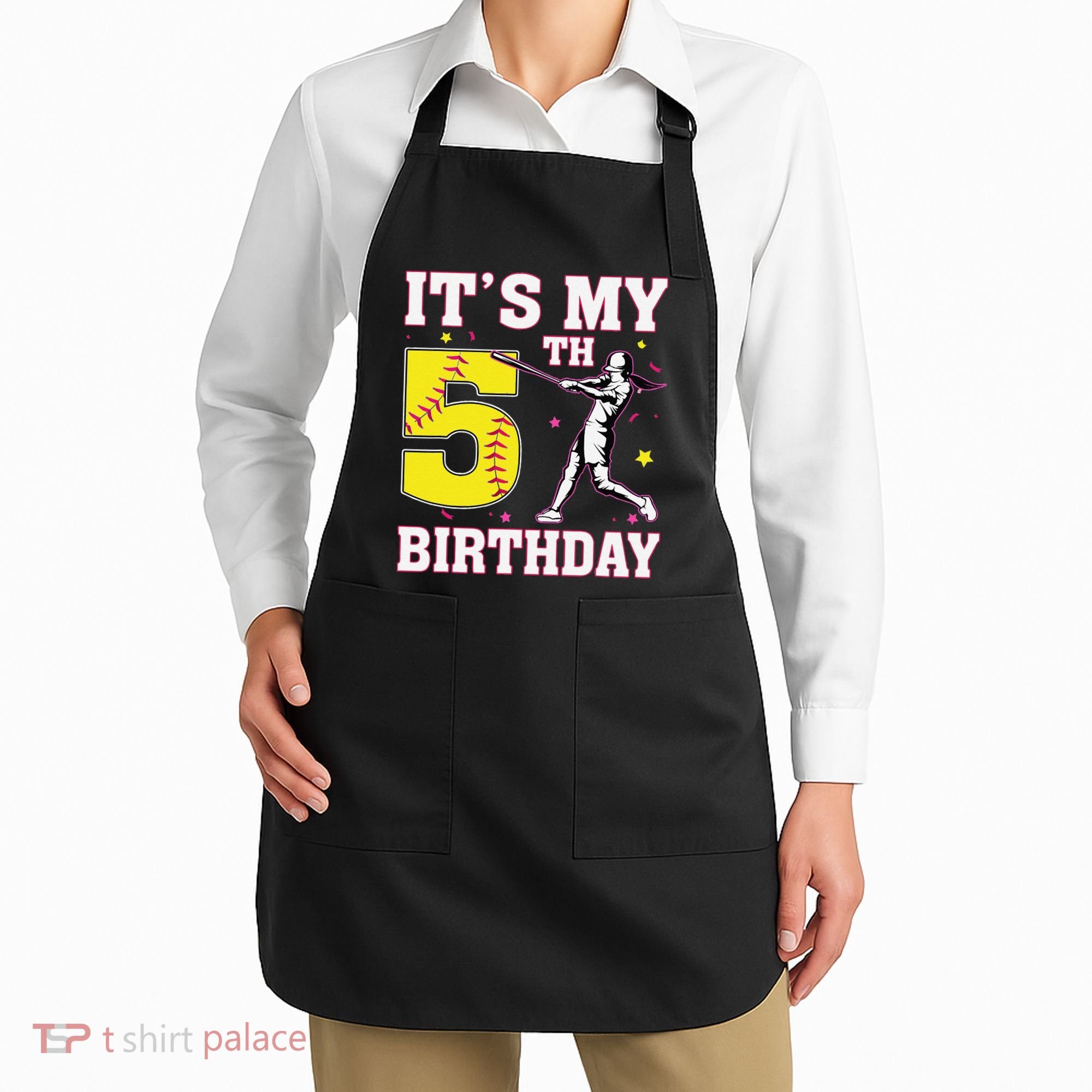 ItS My 5th Birthday Softball Player Girl 5 Years Old Apron