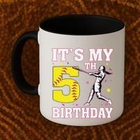 ItS My 5th Birthday Softball Player Girl 5 Years Old Coffee Mug thumb 2