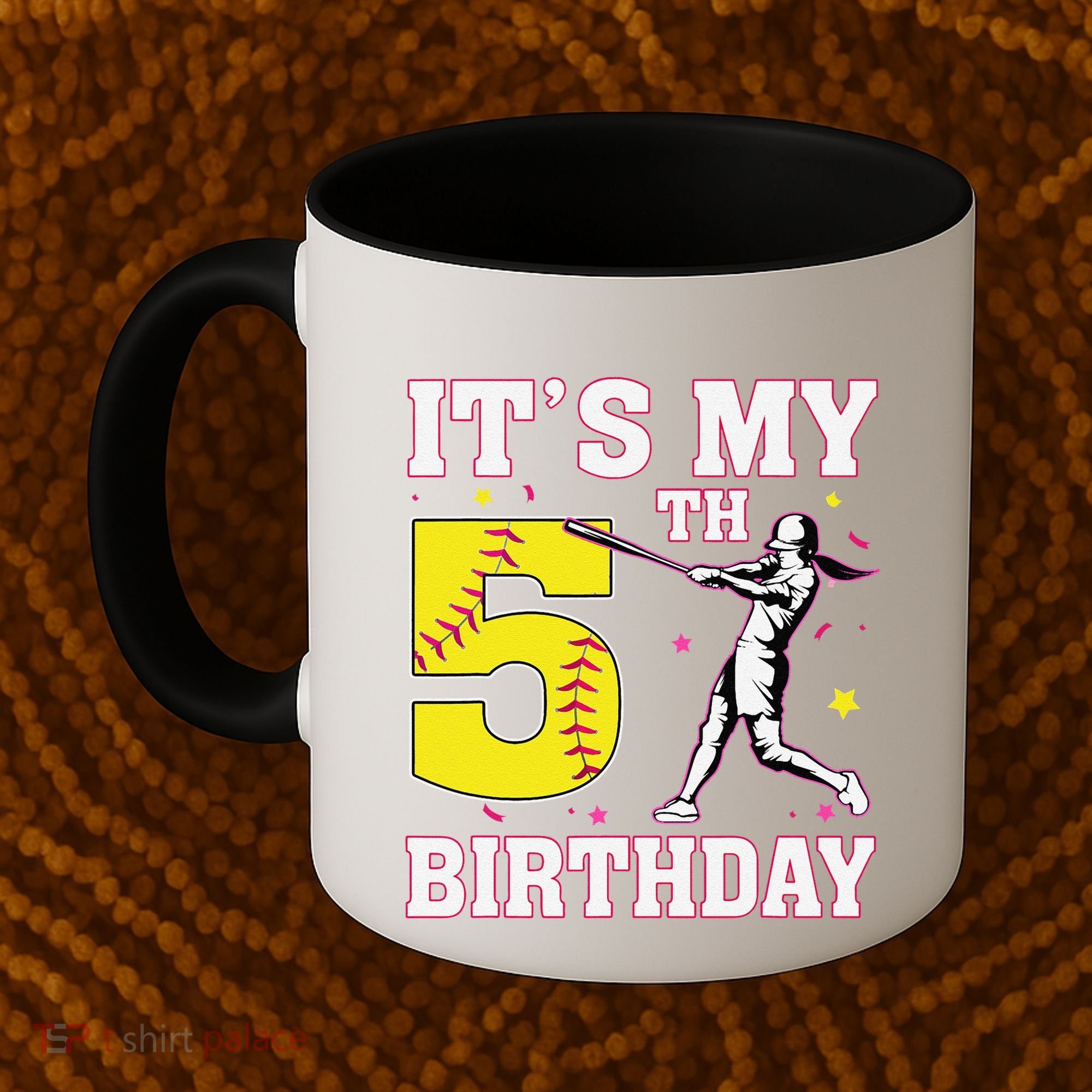 ItS My 5th Birthday Softball Player Girl 5 Years Old Coffee Mug