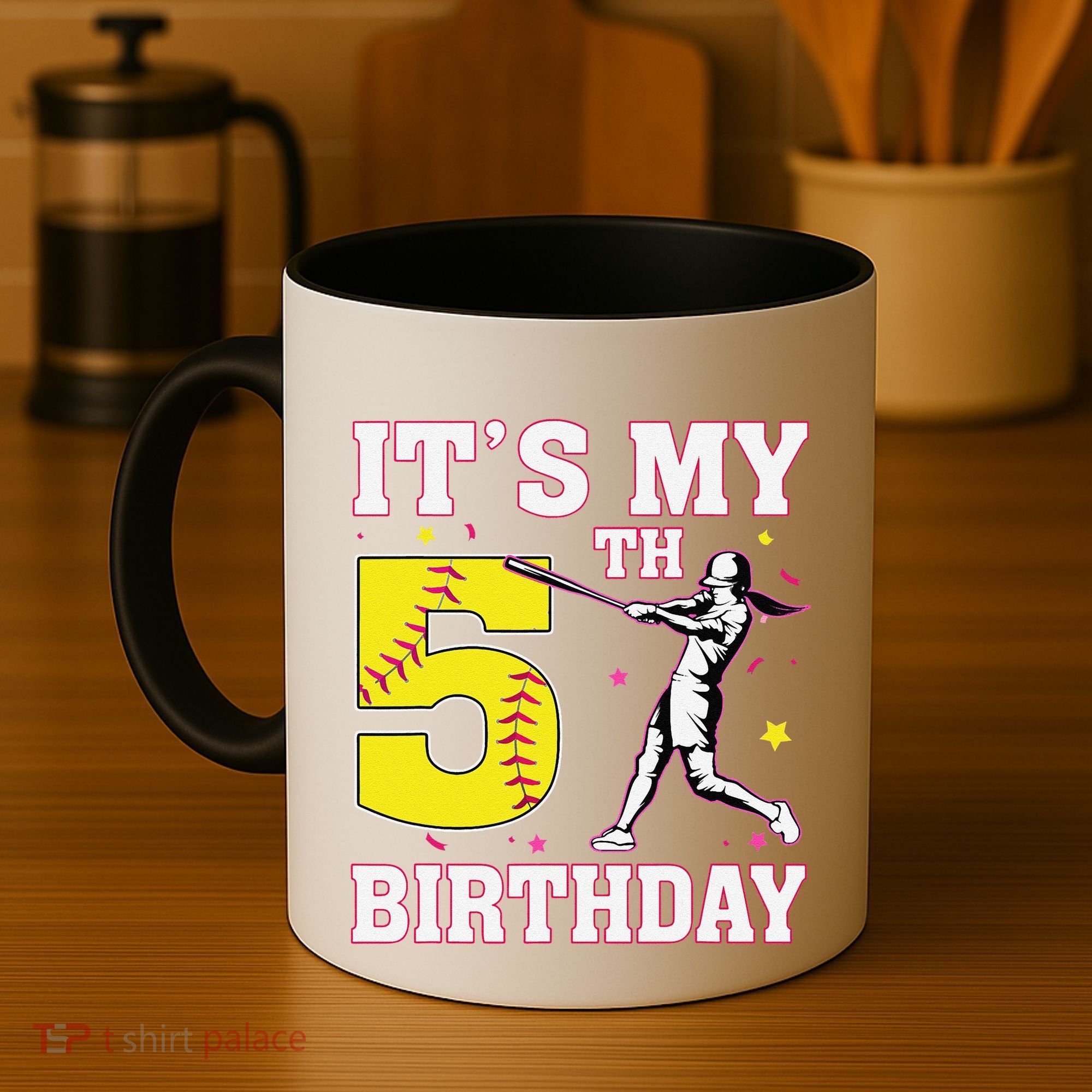 ItS My 5th Birthday Softball Player Girl 5 Years Old Coffee Mug