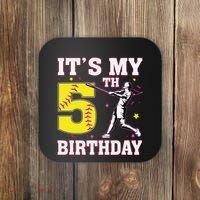 ItS My 5th Birthday Softball Player Girl 5 Years Old Coaster thumb 0