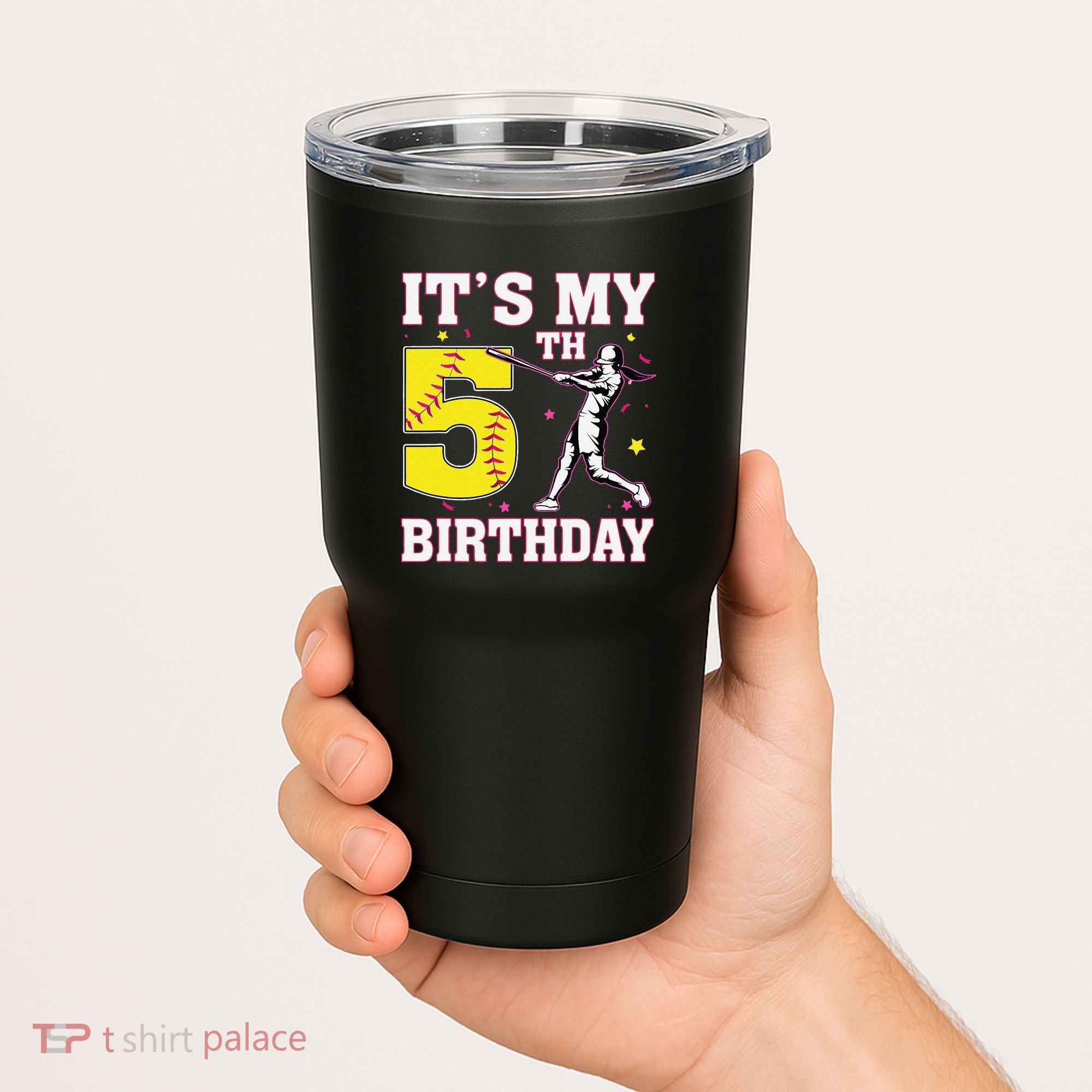 ItS My 5th Birthday Softball Player Girl 5 Years Old Tumbler