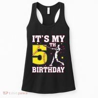 ItS My 5th Birthday Softball Player Girl 5 Years Old Women's Tank Top thumb 0