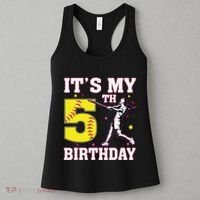 ItS My 5th Birthday Softball Player Girl 5 Years Old Women's Tank Top thumb 3