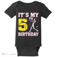 ItS My 5th Birthday Softball Player Girl 5 Years Old Baby Bodysuit thumb 0
