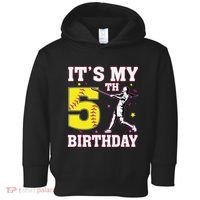 ItS My 5th Birthday Softball Player Girl 5 Years Old Toddler Hoodie thumb 0