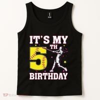 ItS My 5th Birthday Softball Player Girl 5 Years Old Tank Top thumb 2