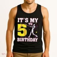 ItS My 5th Birthday Softball Player Girl 5 Years Old Tank Top thumb 3