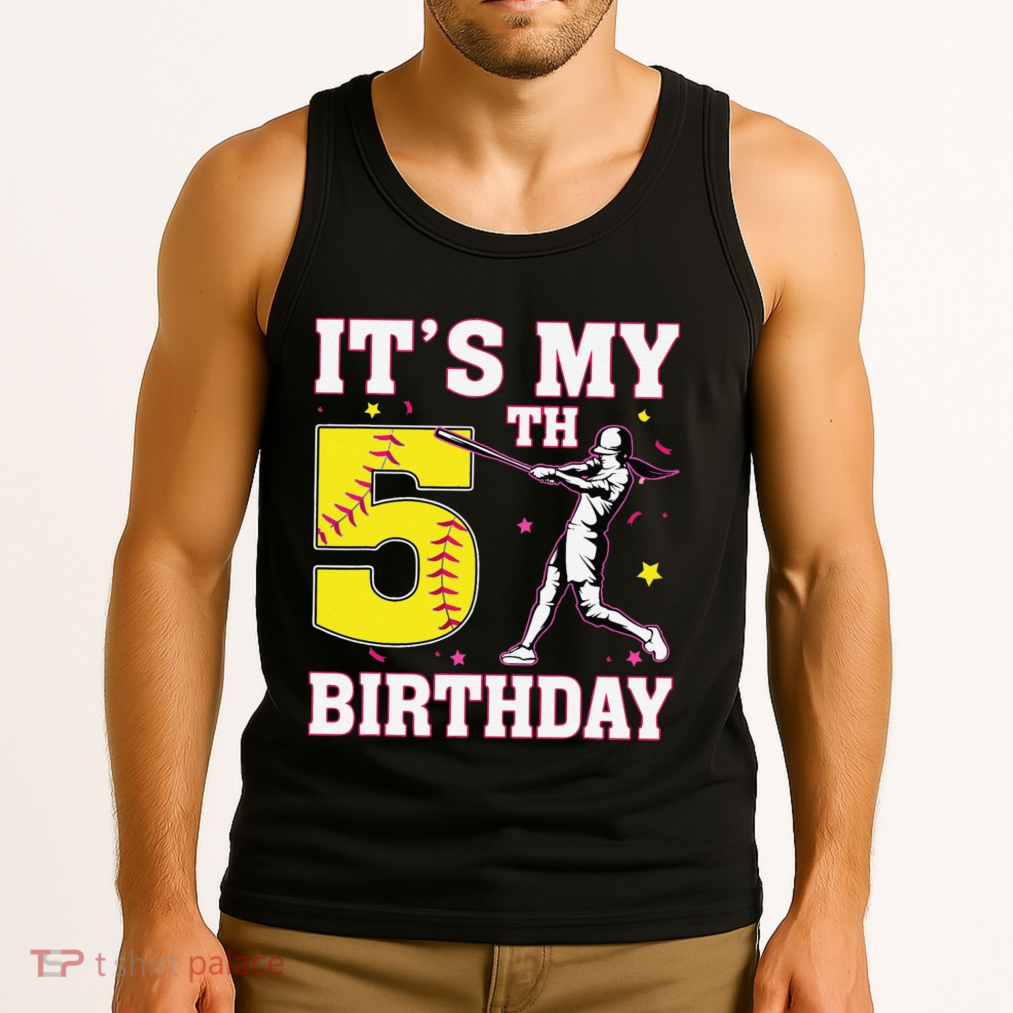 ItS My 5th Birthday Softball Player Girl 5 Years Old Tank Top