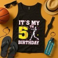 ItS My 5th Birthday Softball Player Girl 5 Years Old Tank Top thumb 4